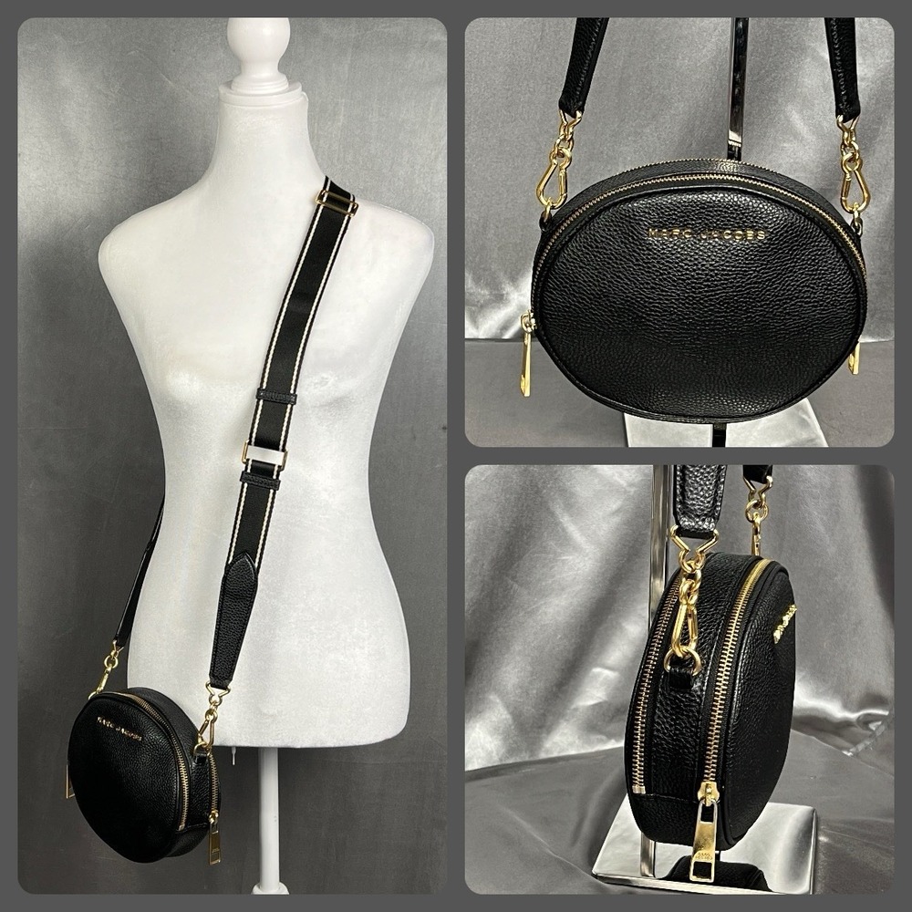 Marc Jacobs Playback Black Pebbled Leather Oval Crossbody‎ Bag Camera Purse Gold